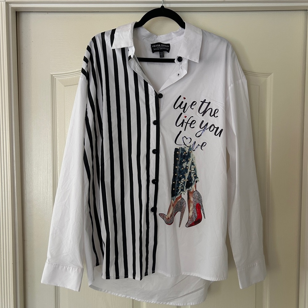Frank Lyman Design White Blouse with Black Accents